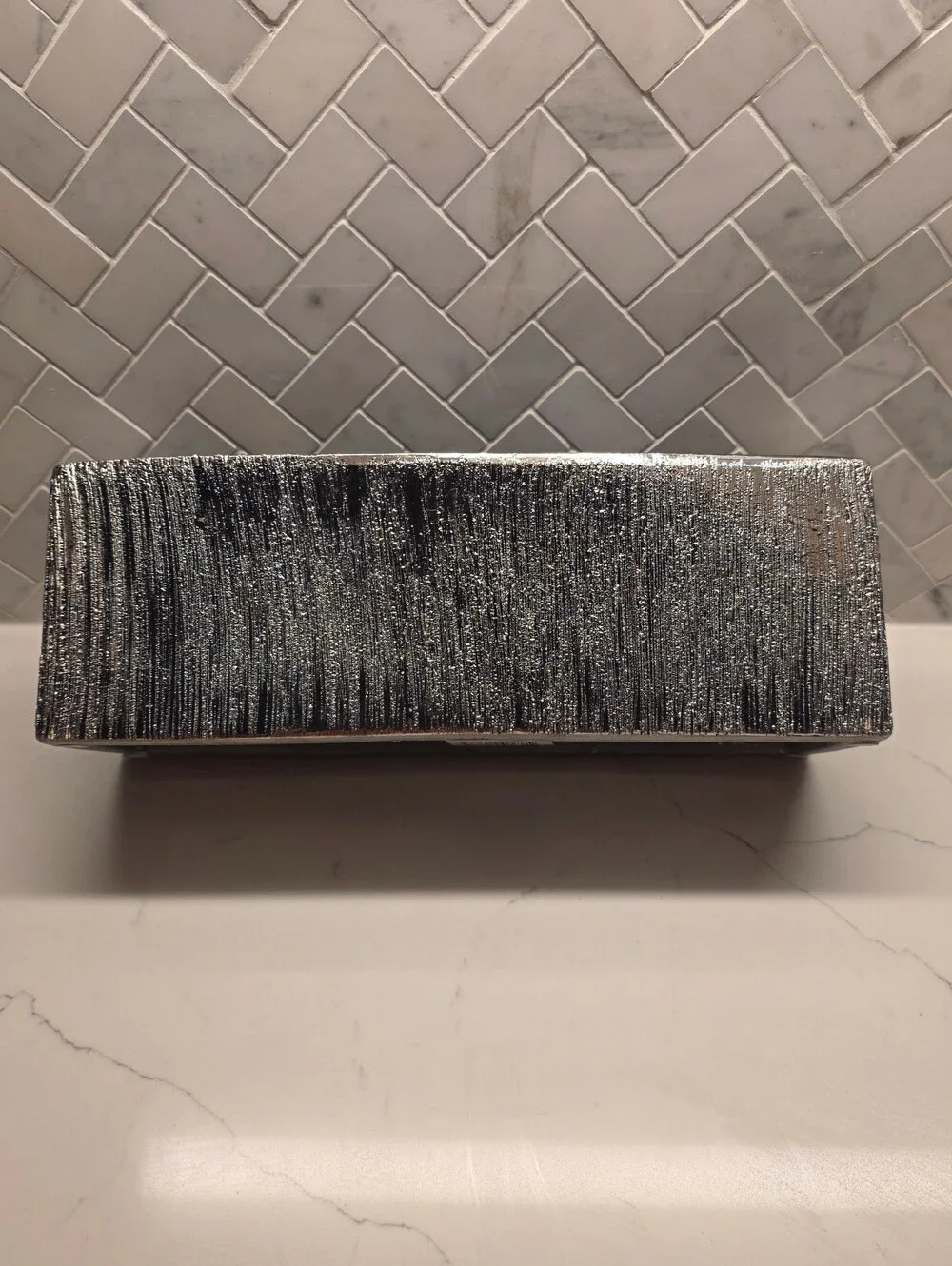 Modern Metallic Silver Ceramic Trough Planter – Textured Rectangular Centerpiece